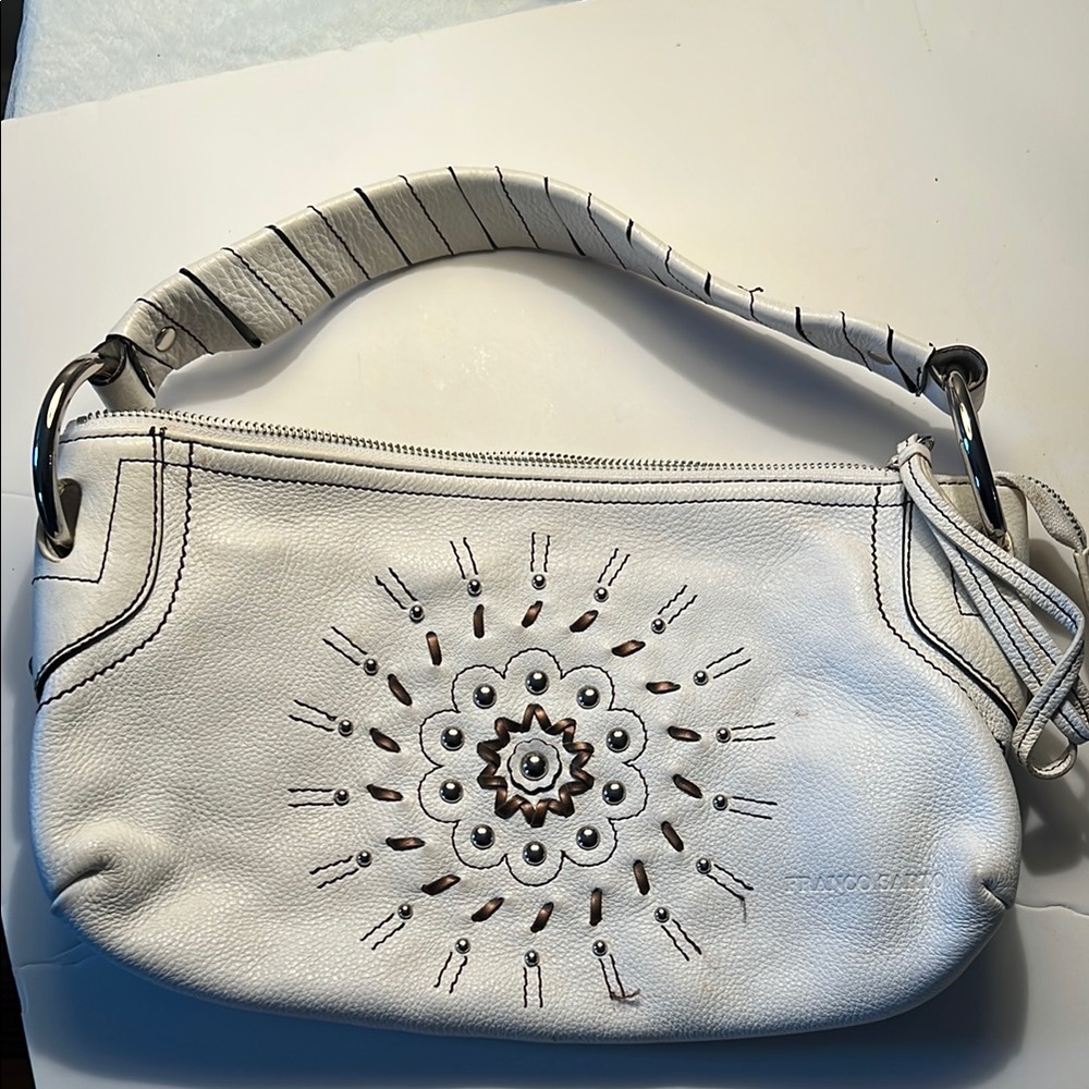 Franco Sarto White Shoulder Bag with Starburst Design